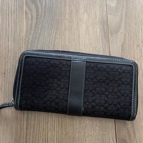 Coach Black Logo Canvas Wallet with Leather Trim - Picture 3 of 11